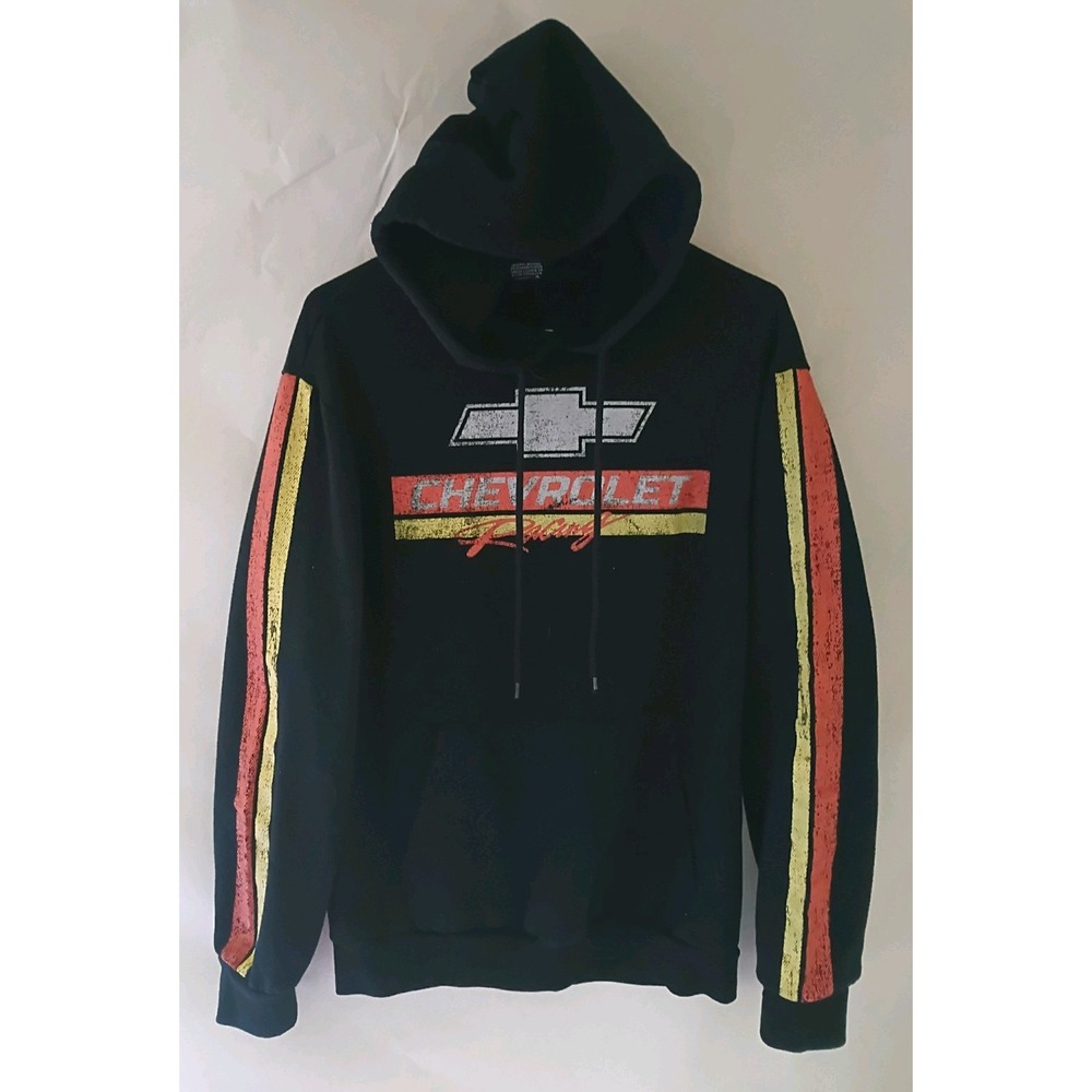 Chemistry Chevrolet Racing Stripes Graphic Pullover Hoodie Men’s M Black Pockets